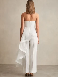 Reiss Ivory Rhiannon Silk Ruffle Bandeau Wide-Leg Jumpsuit Sale
