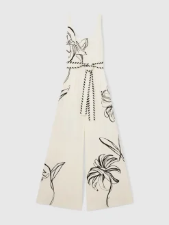 Reiss Ivory/Black Kinsley | NYBG Floral-Print Jumpsuit Clearance