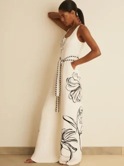 Reiss Ivory/Black Kinsley | NYBG Floral-Print Jumpsuit Clearance