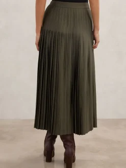 Reiss Savannah Pleated Midi Skirt Khaki Green Outlet