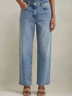 Reiss Selin Petite Mid Rise Straight Leg Jeans Light Blue Hot