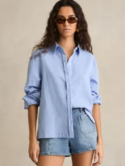 Reiss Kira Mid-Rise Patch Pocket Denim Shorts Mid Blue Discount