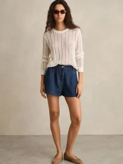 Reiss Mid Blue Raymond Denim Pleated Shorts Outlet