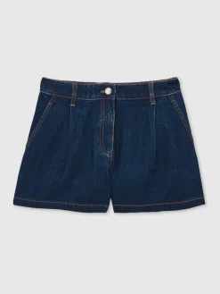 Reiss Mid Blue Raymond Denim Pleated Shorts Outlet