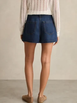 Reiss Mid Blue Raymond Denim Pleated Shorts Outlet