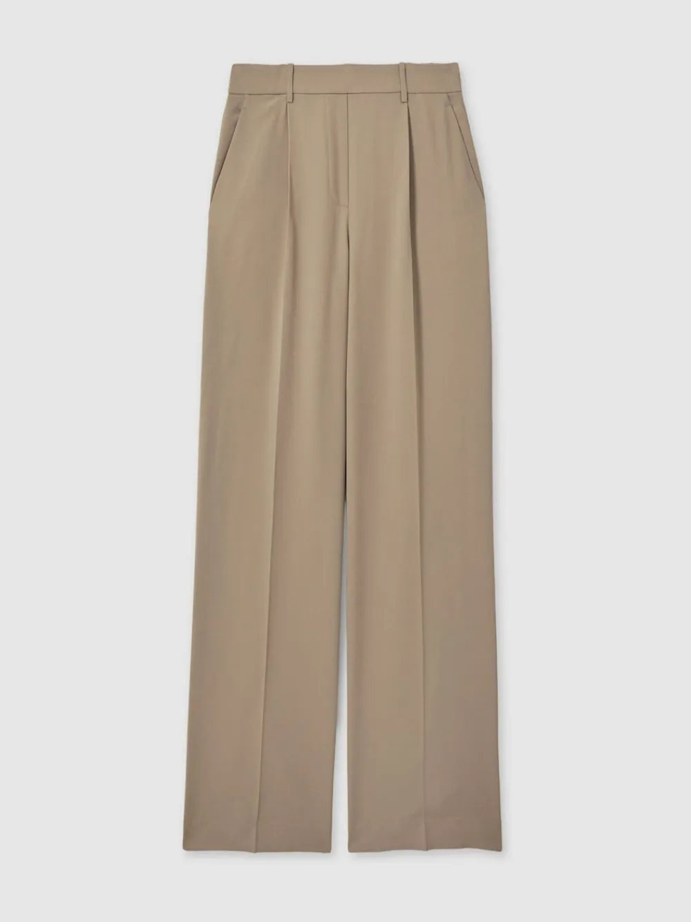 Reiss Eden Elasticated-Waist Wide-Leg Twill Trousers Mink Neutral New