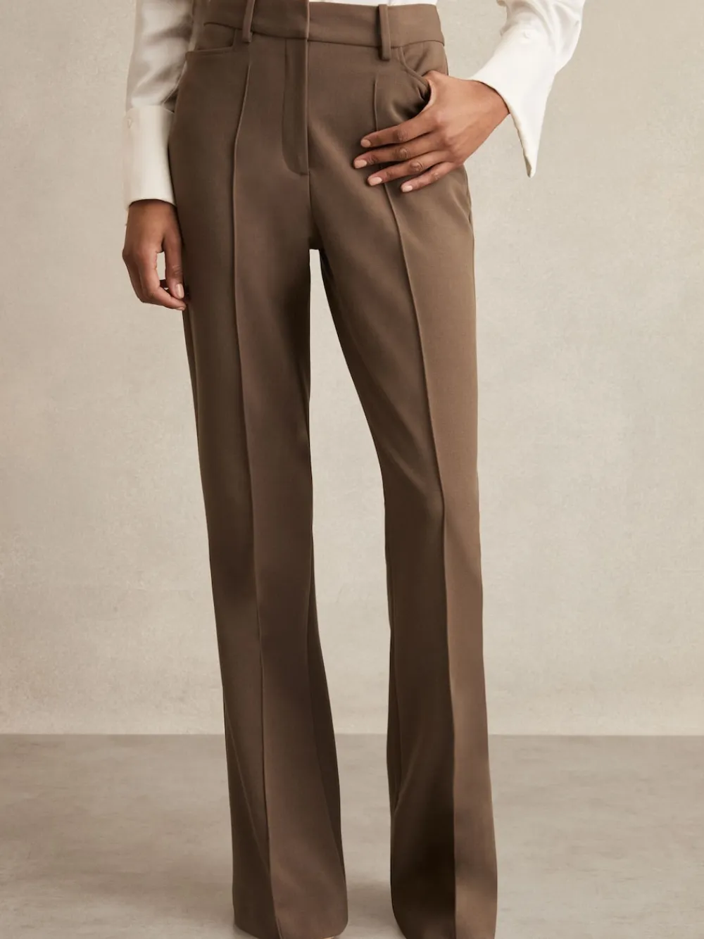 Reiss Gabi Flared Suit Trousers Mink Neutral Outlet