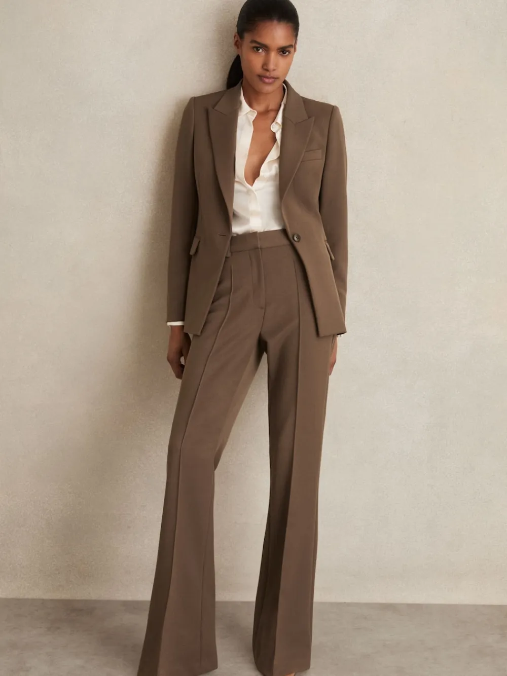 Reiss Gabi Petite Flared Suit Trousers Mink Neutral Sale