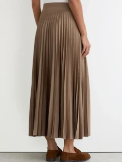 Reiss Seren Pleated Midi Skirt Mocha Brown Online