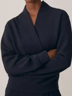 Reiss Annabel Interlock Shawl-Neck Sweatshirt with Modal Navy