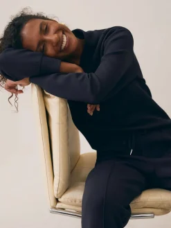 Reiss Annabel Interlock Shawl-Neck Sweatshirt with Modal Navy