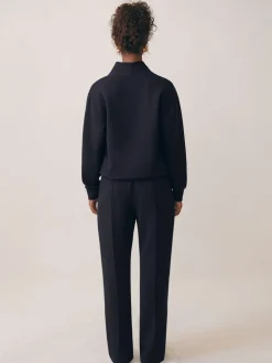 Reiss Annabel Interlock Shawl-Neck Sweatshirt with Modal Navy