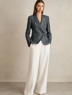 Reiss Navy Baker Linen-Cotton Double-Breasted Blazer Hot