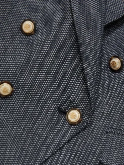 Reiss Navy Baker Linen-Cotton Double-Breasted Blazer Hot