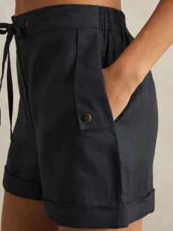 Reiss Navy Cara 100% Linen Beach Shorts Discount