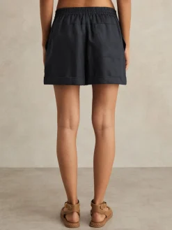 Reiss Navy Cara 100% Linen Beach Shorts Discount