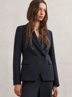 Reiss Gabi Double-Breasted Suit Blazer Navy Online