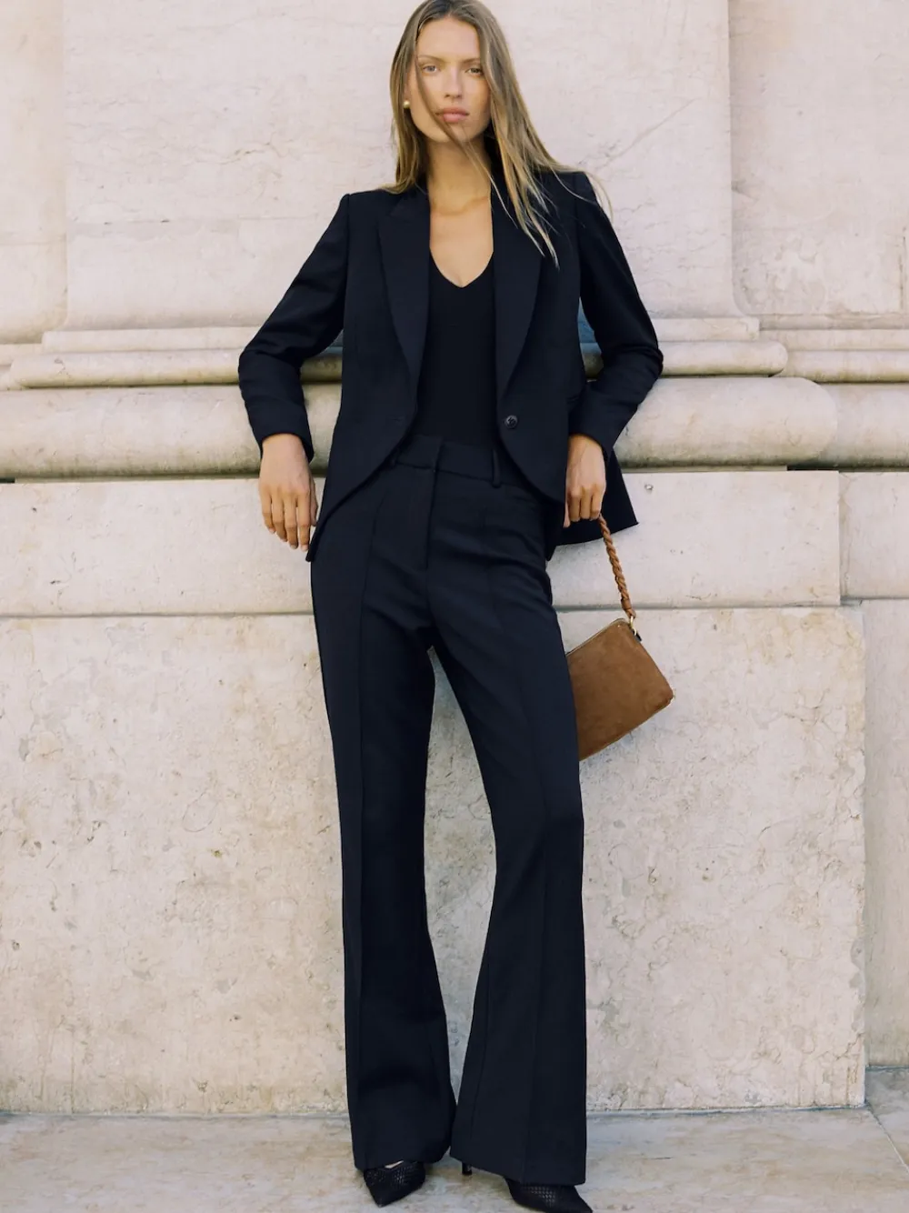 Reiss Gabi Flared Suit Trousers Navy Hot