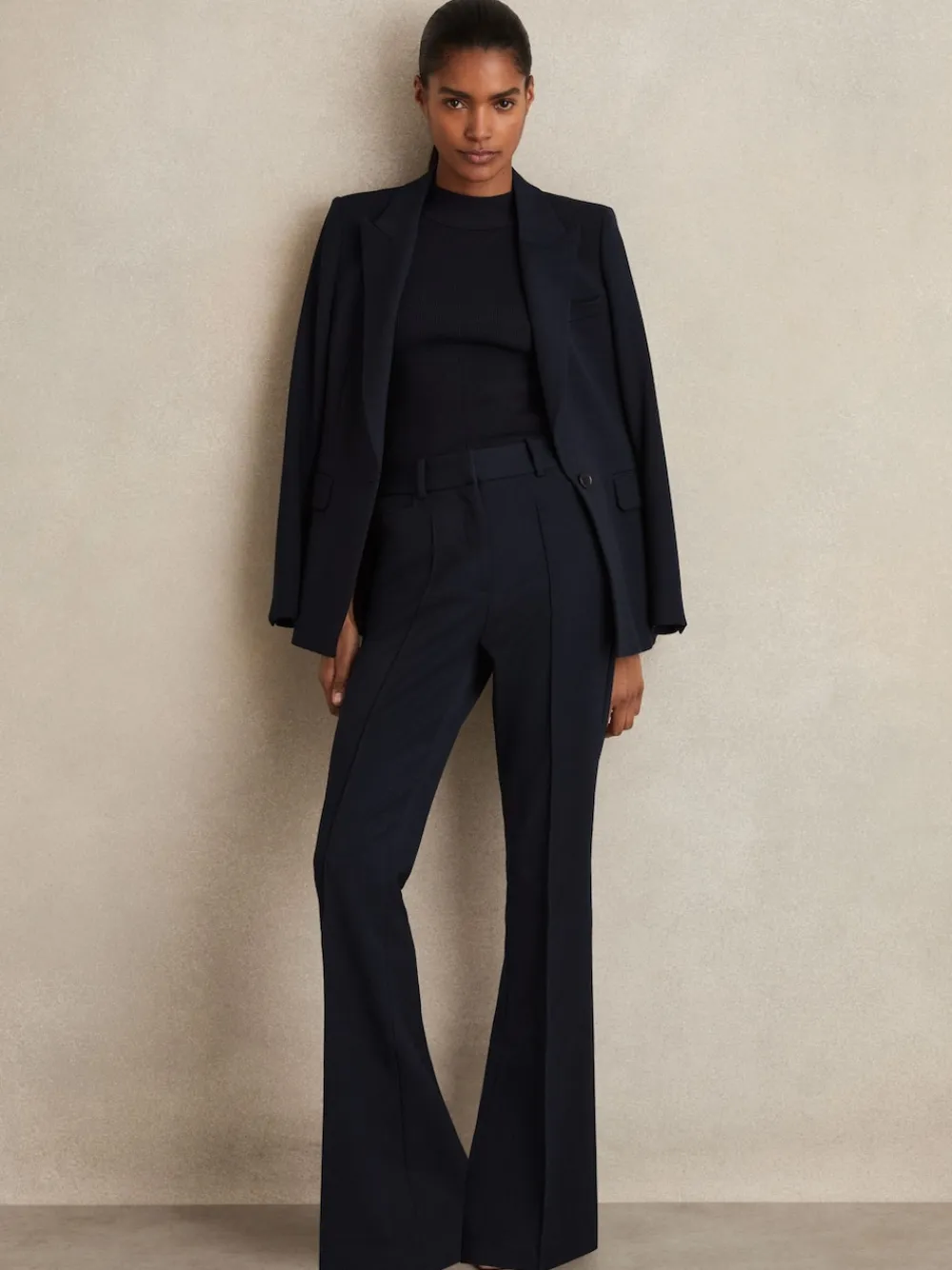Reiss Gabi Flared Suit Trousers Navy Hot