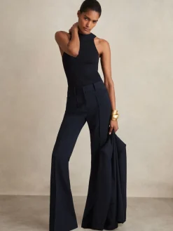 Reiss Gabi Flared Suit Trousers Navy Hot