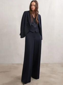 Reiss Gabi Wide-Leg Suit Trousers Navy Best