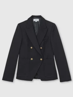 Reiss Navy Gigi Petite Wool-Blend Double-Breasted Blazer Outlet
