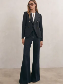 Reiss Navy Gigi Petite Wool-Blend Double-Breasted Blazer Outlet