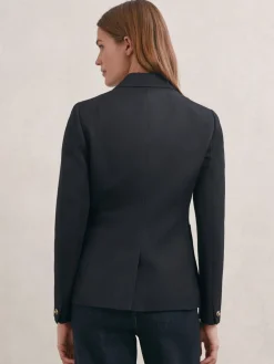 Reiss Gigi Wool-Blend Double-Breasted Blazer Navy Sale