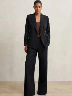 Reiss Haisley Wool Blend Double Breasted Suit Blazer Navy