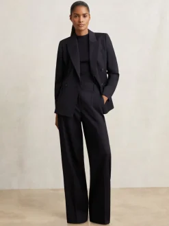 Reiss Haisley Wool Blend Double Breasted Suit Blazer Navy