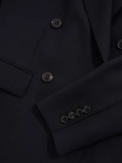 Reiss Haisley Wool Blend Double Breasted Suit Blazer Navy