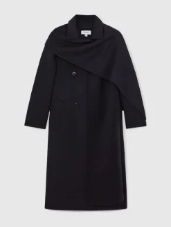 Reiss Indira Wool-Blend Scarf Blindseam Coat Navy