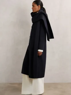 Reiss Indira Wool-Blend Scarf Blindseam Coat Navy
