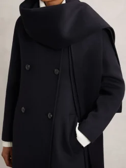 Reiss Indira Wool-Blend Scarf Blindseam Coat Navy