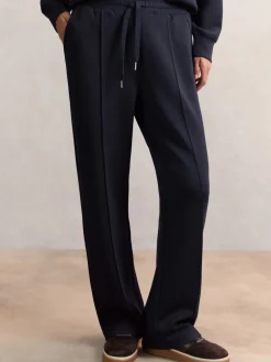 Reiss Jemma Petite Premium Interlock Wide-Leg Joggers Navy New