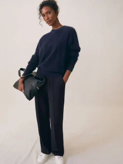 Reiss Jemma Premium Interlock Wide-Leg Joggers Navy Outlet