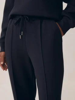 Reiss Jemma Premium Interlock Wide-Leg Joggers Navy Outlet