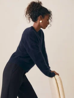 Reiss Jemma Premium Interlock Wide-Leg Joggers Navy Outlet