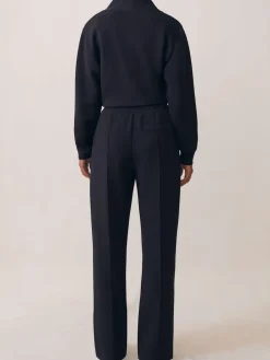 Reiss Jemma Premium Interlock Wide-Leg Joggers Navy Outlet