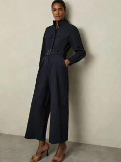 Reiss Navy Kaia Tailored Wide Leg Utility Jumpsuit Online