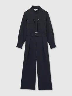 Reiss Navy Kaia Tailored Wide Leg Utility Jumpsuit Online