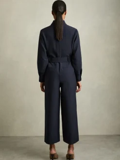Reiss Navy Kaia Tailored Wide Leg Utility Jumpsuit Online