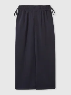 Reiss Navy Nora Wool-Blend Ruched Jersey Midi Skirt Sale