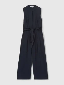 Reiss Navy Raven Wide-Leg Belted Jumpsuit Best