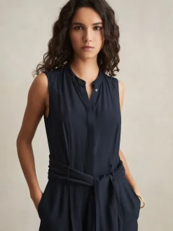 Reiss Navy Raven Wide-Leg Belted Jumpsuit Best