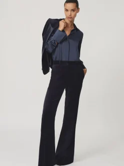 Reiss Navy Verda Velvet Satin-Stripe Flared Trousers Discount