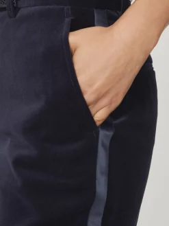 Reiss Navy Verda Velvet Satin-Stripe Flared Trousers Discount