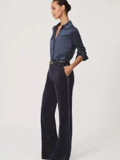 Reiss Navy Verda Velvet Satin-Stripe Flared Trousers Discount