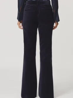 Reiss Navy Verda Velvet Satin-Stripe Flared Trousers Discount
