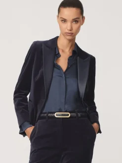 Reiss Navy Verda Velvet Single-Breasted Tuxedo Blazer Best
